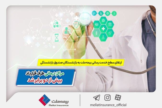 ارتقای سطح خدمترسانی بیمه ملت به بازنشستگان صندوق بازنشستگی | مراکز درمانی طرف قرارداد بیش از ۲ برابر شد ارتقای سطح خدمترسانی بیمه ملت به بازنشستگان صندوق بازنشستگی | مراکز درمانی طرف قرارداد بیش از ۲ برابر شد