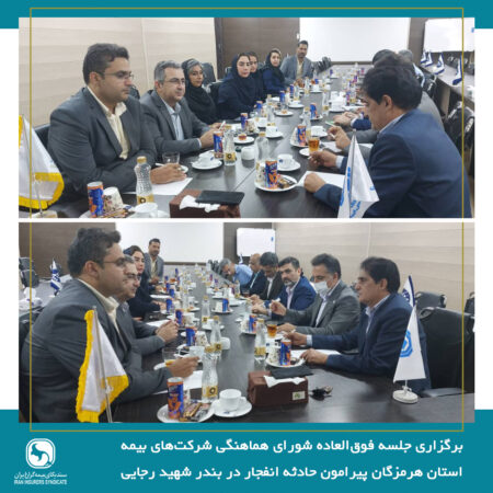 برگزاری جلسه فوقالعاده شورای هماهنگی شرکتهای بیمه استان هرمزگان پیرامون حادثه انفجار در بندر شهید رجایی برگزاری جلسه فوقالعاده شورای هماهنگی شرکتهای بیمه استان هرمزگان پیرامون حادثه انفجار در بندر شهید رجایی