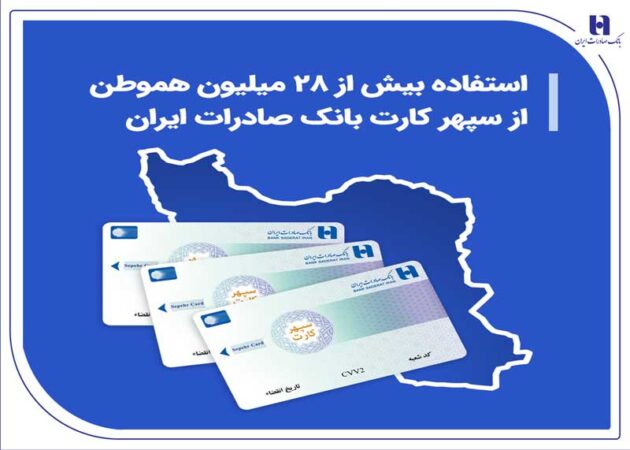 استفاده بیش از 28 میلیون هموطن از سپهر کارت بانک صادرات ایران استفاده بیش از ۲۸ میلیون هموطن از سپهر کارت بانک صادرات ایران